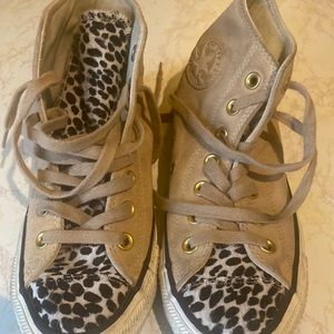 Tan and leopard print converse